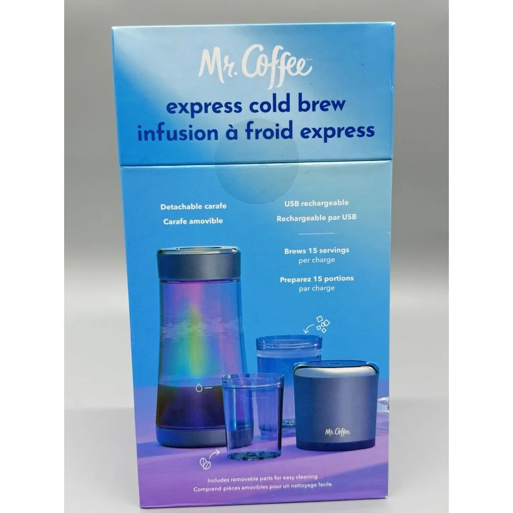 Mr. Coffee Express Cold Brew Maker Blue 13oz‎ Cordless Portable Fast 10 Min NEW